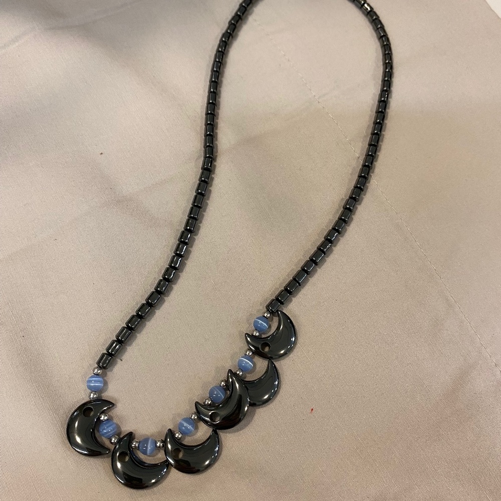 BLACK MOON WITH BEADS NECKLACE